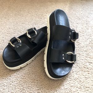 JSlides Baha leather sandals in black size 10 EUC
